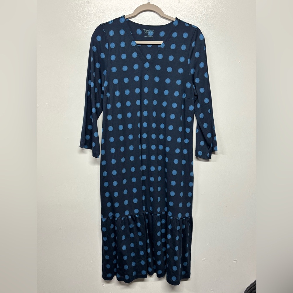 Gudrun Sjoden Blue Polka Dot Mini 3/4 Sleeve Dress Size Small